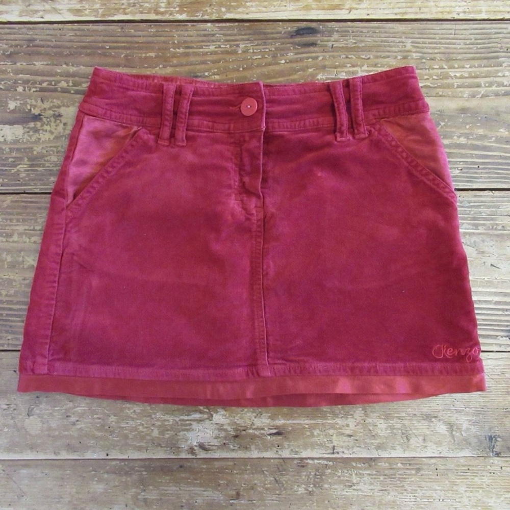 Kenzo Skirt Girls 10 Red Velvet Mini Party Designer Luxe Stretch Pockets Lined
